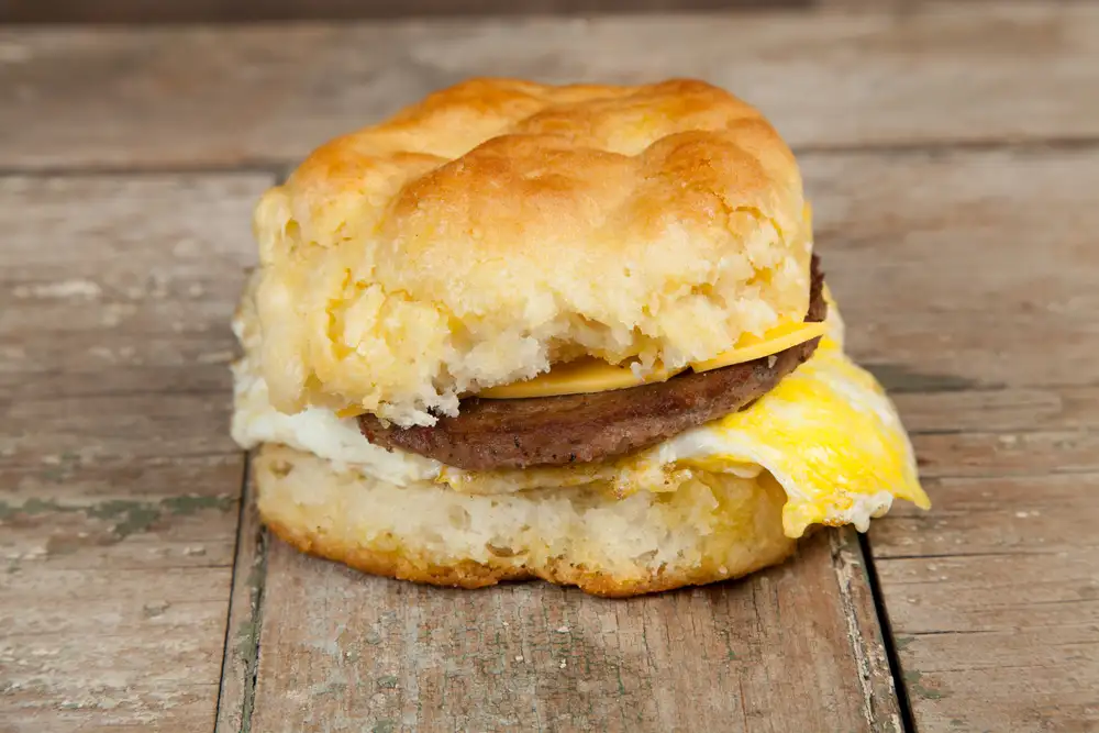 A ham, egg, and cheese biscuit made in a Jet Food Store kitchen