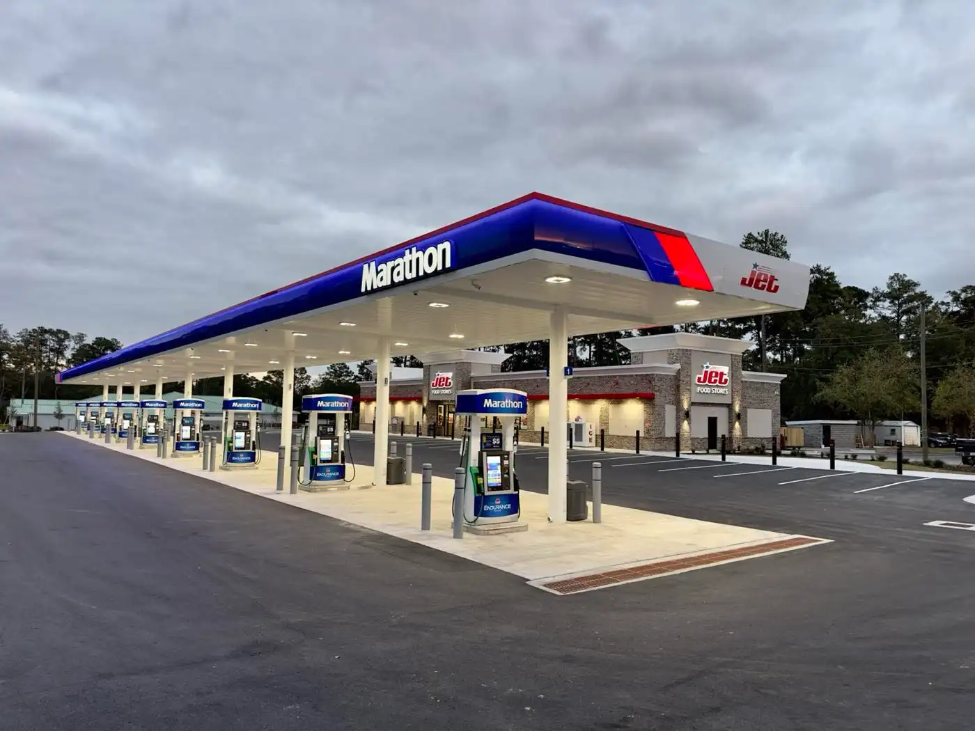 One of Jet\u0027s newest stores at dusk, fuel canopy lit